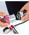 Two hands holding Radiator Adapter For Domestic And Foreign Vehicles With Overflow Tanks Fits GM Ford And More Easy To Use Tool
