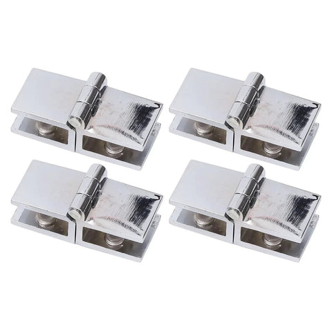 Rock Solid Four Piece Shower Glass Door Hinges With 180 Degree Double Sided Clamp Fit 5mm To 8mm Glass, chrome finish, set of four