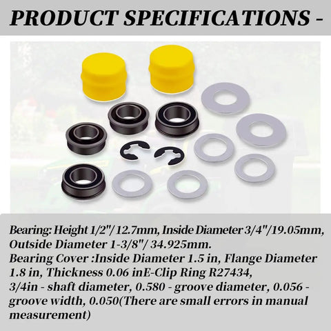 Ditch The Wobble With This Front Wheel Bushing To Bearing Conversion Kit For John Deere L100 L105 L108 L110 L130 Lawn Mower showing components and specifications.