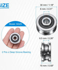 Two Piece Deep Groove Ball Bearing Kit With Double Sealed U Groove Track Design For Linear Guide Rails Featuring 8MM Bore And 30MM Outer Diameter view showing measurements and hand holding bearing.