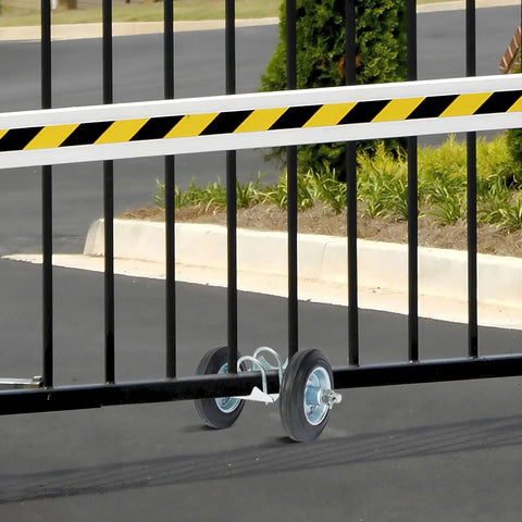 Heavy Duty Sliding Gate Rollers With 600 Pound Capacity featuring dual wheel pipe track setup and galvanized build on driveway gate.