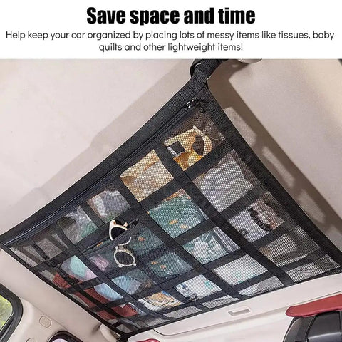 Solid Rig Overhead Cargo Net For Tesla Cybertruck Adjustable Nylon Webbing Straps to Lock Down Loose Gear inside cab.
