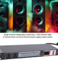Top Notch 10 Outlet Power Sequencer And Power Conditioner With Rack Mount Frame For Home Theater Stage Audio Setup Featuring Real Time Voltage Counter Delay Switch Us Plug, showcasing LED indicator and 8 outlet sockets.