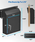 Dimensional view of Rainproof Heavy Duty Mailbox Door Drop Box With Galvanized Steel Construction Weatherproof Mail Slot Through The Door For Keys Deposits Payments And Mails Black Built Tough Workhorse For Indoor And Outdoor Use.