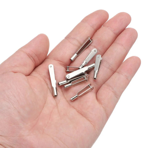 12 Pack Metal Clevis Quick Links 3mm M3 Thread Steel Self Locking Clips For RC Airplane Car And Helicopter Models 30mm Length Replacement Hardware For DIY RC Projects And Linkage Assemblies, silver links in hand