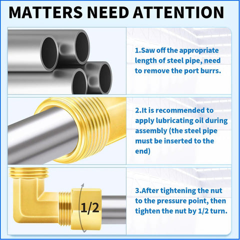 Installation guide for Brass Compression Elbow Fitting One Half Inch Tube OD To One Half Inch NPT Male 90 Degree Connector