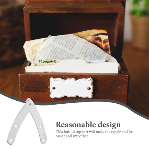 10 Pack Silver Tone Drop Down Lid Hinges With Lid Stay Support For Flap Doors And Cabinets mounted on wooden box