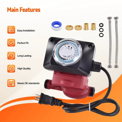 Reliable Hot Water Recirculation Pump Replacement Featuring A Smooth 1/25 Hp 115 Volt Motor With A No Fuss 3/4 Inch Direct Connection, showcasing installation components.