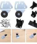 2 Sets Premium Nylon Closet Door Rollers Plus Extended Sliding Track Hardware Kit With Heavy Duty Pulleys For A Hella Smooth No Squeak Room Divider Fix includes rollers, screws, and track components.