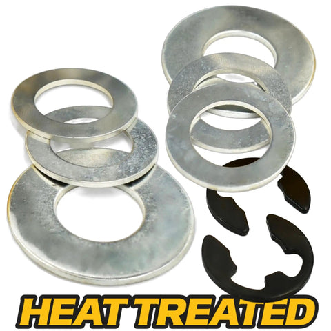 HD Switch Front Wheel Bearing Bushing To Bearing Conversion Kit showing heat treated washers and components