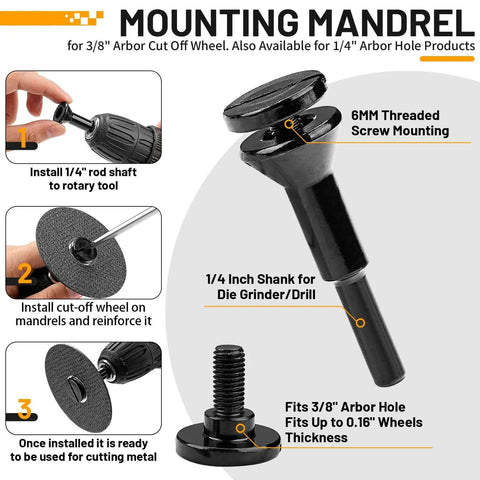 Guide for using Five Piece Three Inch Cut Off Wheel Set With Quarter Inch Shaft Mandrel For Die Grinders And Rotary Tools