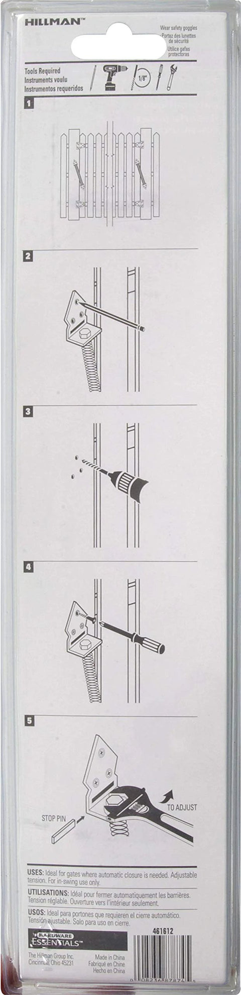 Hillman Hardware Essentials 851838 stainless steel self-closing gate spring, 12 in, adjustable tension