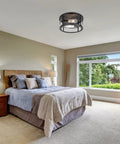 Bedroom view with Industrial Flush Mount Ceiling Light with Seeded Glass Shade for Hallway Entryway Kitchen Living Room Bright 2 Light E26 Fixture