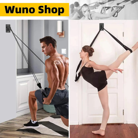 Totally Legit 3 Pack Wall Anchors For Resistance Bands And Heavy Duty Workout Hooks, Rock Solid Exercise Band Mounts in black with model using resistance bands.