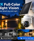 Wireless 2K HD Outdoor Security Camera With Massive 6000mAh Battery And Smart AI Motion Alerts And Rockin Night Vision And Crystal Clear Two Way Audio And Rugged IP65 Weather Armor For Home Defense White mounted on wall, showcasing full-color night vision.