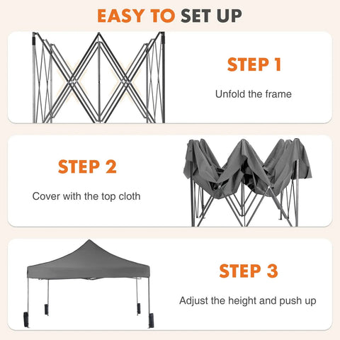 Setup steps for 10x10 Ft Pop Up Canopy Tent With Sand Bags Easy Up Instant Shelter For Camping Parties Beach Patio And Backyard Events