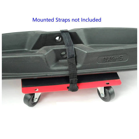 Heavy Duty Steel Roller Dollies With Non Slip Rubber Platform for Moving Furniture showcasing black top with strap and red base.