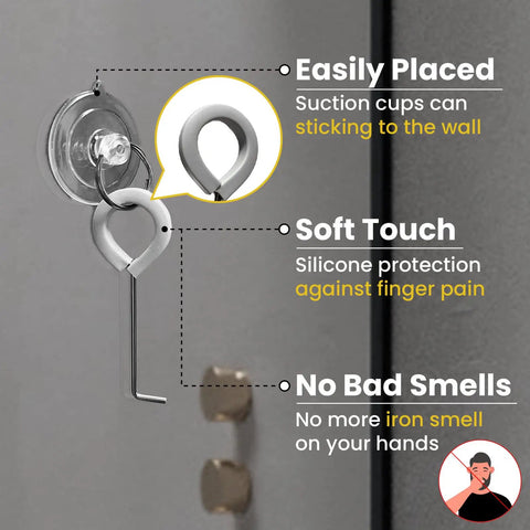 Slick Steel Shower Drain Hook With Soft Silicone Grips And Easy Pull Strip Feature For Hassle Free Drain Cover Removal Plus Linear Grate Extraction In No Sweat Bathroom Set Gray on suction cup mount.