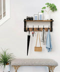 Wall Mount Coat Rack With Shelf And Hooks, No-Fuss Space Saving Entryway Organizer for coats, hats, bags, keys, floating hall shelf