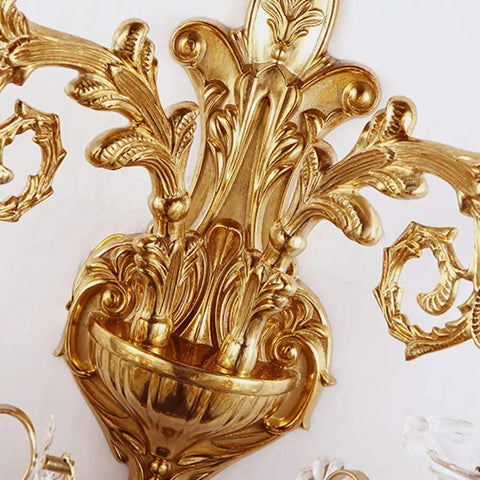 Modern Brass Wall Sconces With Glittering Acrylic Jewel Drops For Bedroom Living Room Hallway Lighting energy saving decor fixture detail of intricate gold design