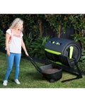 Maze Compost Tumbler With Geared Handle For Easy Turning No Hassle 65 Gallon Capacity UV Resistant High Impact Plastic Low Profile Cart