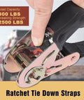Hand using Endless Ratchet Strap Set 1 Inch Wide Heavy Duty Tie Down Straps 8 Feet Long Hookless Design 900 Pound Load Capacity