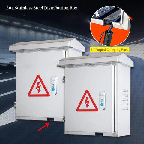 Tough As Nails Heavy Duty EV Charger Cover With Beefed Up Adjustable Pole Mount Bracket And Badass Weatherproof U Shaped Outdoor Electric Vehicle Station Enclosure, stainless steel design.