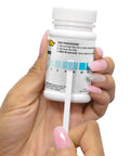 No Sweat Water Testing Kit Featuring High Range Free Chlorine Test Strips and Quick Dip Reading System in hand with bottle.