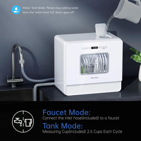 Space Saving Countertop Dishwasher Featuring Built In Water Tank And Big Kid Capacity For Cramped Kitchens with water filling process.