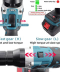 Heavy Duty Cordless Rivet Gun Kit Featuring A Reliable Brushless Motor And Twin Batteries For No Strings Attached Setup as gear modes displayed.