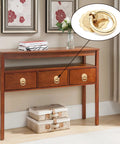 Wooden console table with 4 Pack Antique Brass Ring Pulls 30mm Diameter Vintage Gold Cabinet Hardware Flower Shape Ring Pull Knobs