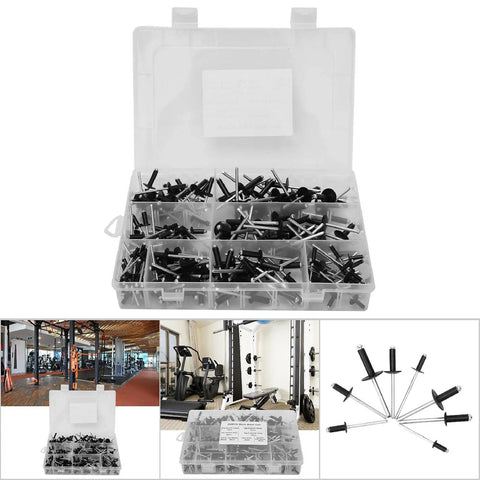 200 Piece Black Blind Rivet Kit High Strength Round Head Assortment in clear storage box