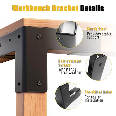 Beefy 8 Pack Workbench Corner Brackets Kit For DIY Tables And Shelves, 2x4 Steel L Brackets For Woodworking Benches, installed view