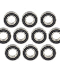 S688-2RS 8x16x5mm ABEC-5 Precision Stainless Steel Ball Bearings Double Rubber Sealed 10 Pack arranged in a row.
