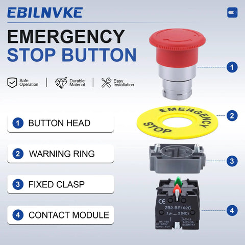 Rock Solid 22Mm Red Mushroom Emergency Stop Push Button Switch Delivers Hella Reliable Safety For Heavy Duty Industrial Machinery With Instant Self Lock And Quick Twist Reset At 600V 10A components diagram with detailed labels.