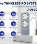 Reverse Osmosis Membrane Replacement Kit High Flow 800 GPD With Easy Twist And Lock Filters, tankless RO system shown.