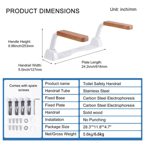 Hella Strong Toilet Safety Rails For Seniors With Badass Flip Up Armrests And Built Like A Truck Carbon Steel Frame dimensions image