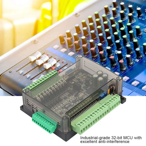 DC24V PLC Controller with 32-bit MCU and 100kHz pulse, 14 digital inputs, 10 transistor outputs, visible with control interface