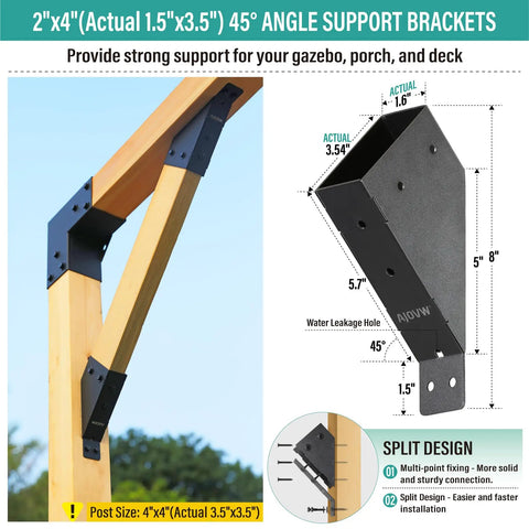 Beefed Up Heavy Duty 45 Degree Angle Support Bracket For 2x4 Wood Posts No Sag No Shake Built To Last For Gazebos Garages Decks Sheds Patio And DIY Basketball Frames 1.5x3.5 Actual Size