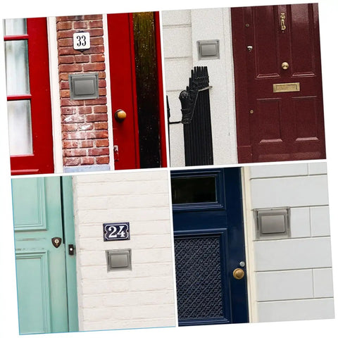 No Sweat Straight Up Weatherproof Doorbell Hood Plus Splashproof Outdoor Electrical Outlet Protector To Safeguard Ev Charger And Access Control Box Rain Or Shine Packs Of Four displayed on various doors.