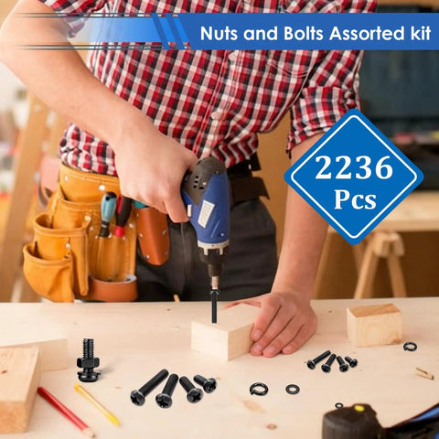 Top Shelf Metric Screw Assortment Kit With 2236 Heavy Duty Carbon Steel Fasteners Including M2 M3 M4 M5 M6 Bolts And Nuts being used for assembly.