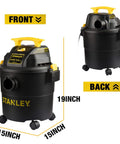 Front and back view of Powerful 5 Gallon Wet Dry Shop Vacuum With 4 Peak HP, 85 CFM, 3 In 1 Blower, 19-inch height, 15-inch width.