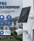 Heavy Duty 8W Solar Panel For Outdoor Security Cameras Waterproof portable charger mounted on wall, with rain protection features.