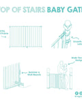 Illustration of Extra Wide 29 To 43 Inch Walk Through Baby Gate For Stairs With Hardware Mount Banister And Wall Mount Kit Built For Busy Homes Safe Gate For Toddlers And Pets Ridiculously Easy Install Durable And Trusted By Families For Over 30 Years with metal frame, smooth glide latch, and walk-through design.