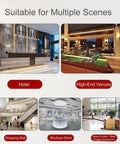 Various elegant settings showcasing the use of a Solid As A Rock Steel Fire Extinguisher Cabinet With Smooth Sloped Front For Offices And Retail Stores.