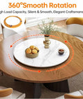 Oversized Marble Lazy Susan With 360 Degree Swivel Rotation Sintered Stone Rotating Serving Tray on modern wood dining table.