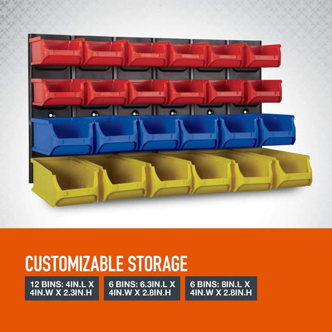 Rock Solid Metal Louvered Wall Panel Storage Rack With 24 Heavy Duty Sorting Bins and an Eighty Pound Weight Rating crafted to keep your garage tool setup smooth and hassle free.