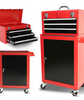 Heavy Duty Rolling Tool Chest With Sturdy Swivel Wheels And Three Smooth Drawers Plus Versatile Removable Top Box, red steel, 18x11x36in.