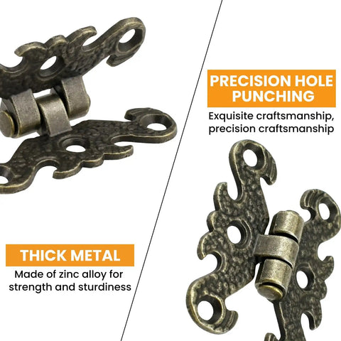 Vintage H Shape Hinges Set 1.6 Inch Antique Mini Decorative Hinges with zinc alloy and bronze finish, close-up view.