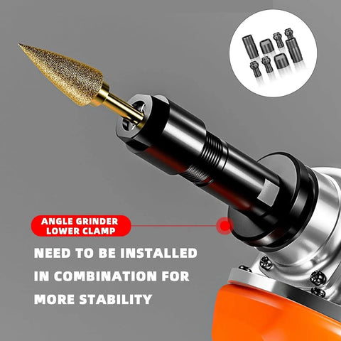 M10 Thread Adapter Set That Turns Your Angle Grinder Into A Sweet Straight Shooter With Heavy Duty Steel Build and stability shown on angle grinder.